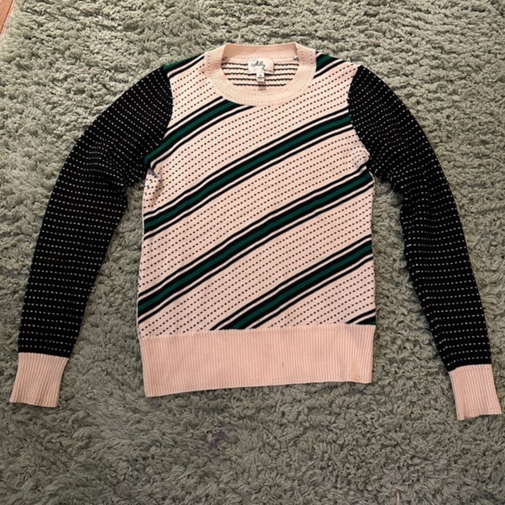 Milly Polka Dot & Striped Printed Wool Cream Sweater Size XS